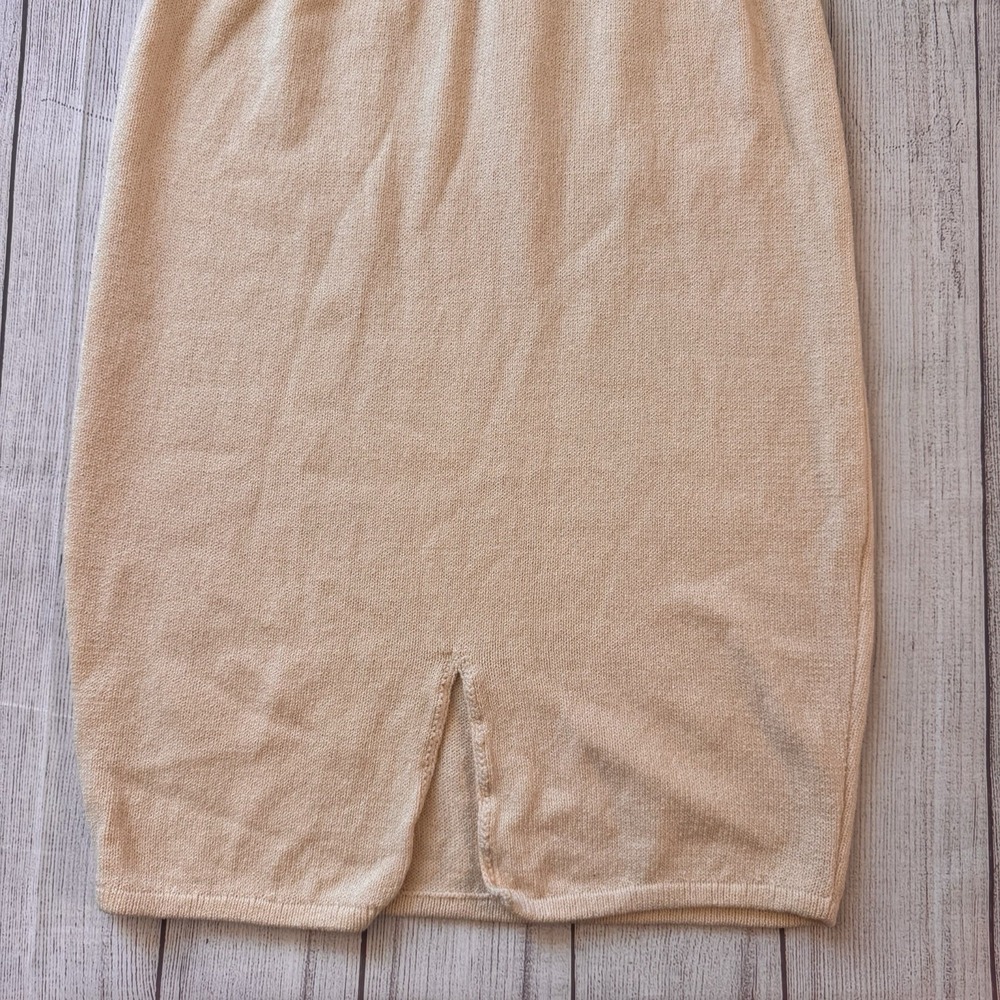 St John Santana Knit Vintage Midi Dress Cream Green Gold Button Puff Sleeve S - Picture 9 of 11